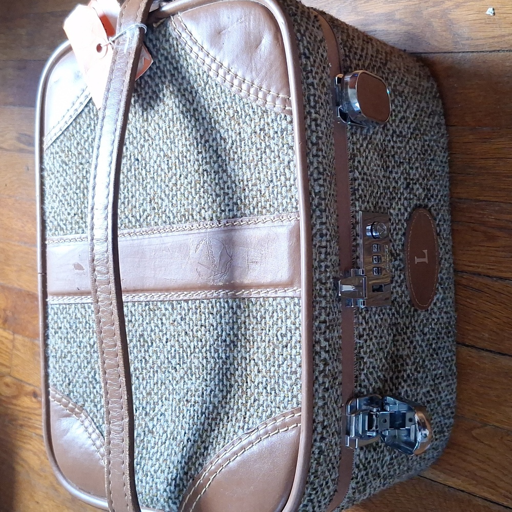 Leather-Trim Brown Tweed Carry Bag - L
